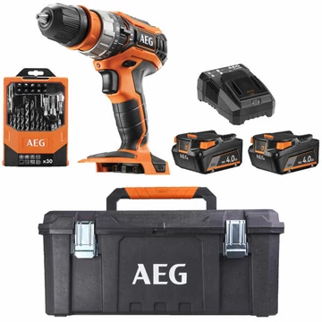 AEG PRO18V BSB18C2X-402TB akkus szénkefementes ütvefúró csavarbehajtó 2db 4,0ah akkuval töltővel szerszámosládában tartozékokkal