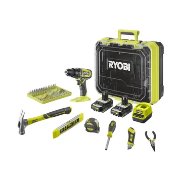 Ryobi ONE+ RDD18-2C20TAH 18v akkumulátoros fúró-csavarbehajtó 2 akkuval töltővel kofferben tartozék és kéziszerszámokkal