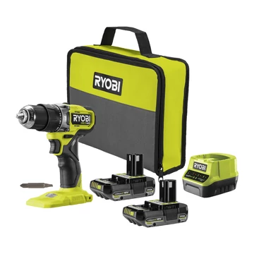 Ryobi ONE+ HP RPD18C1-220S 18V kompakt, szénkefe nélküli akkus fúró-ütvefúró 2db akkumulátorral töltővel táskában