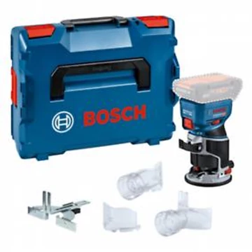 Bosch GKF 18V-8 Professional Akkus élmaró (Párhuzamvezető, Porelszívó Adapter, Befogópatron hollandi anyával - 8 mm, Villáskulcs, Védőbúra) akku és töltő nélkül, L-Boxx-ban