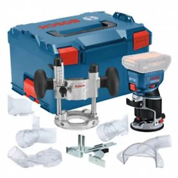 Bosch GKF 18V-8 Professional Akkus élmaró (akku és töltő nélkül, Párhuzamvezető, Porelszívó Adapter, Befogópatron hollandi anyával - 8 mm, Villáskulcs, Védőbúra, Élmarótalp TE 600-hoz) akku és töltő nélkül, L-Boxx-ban