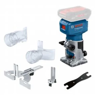 Bosch GLF 18V-8 Professional Akkus élmaró (Befogópatron hollandi anyával, 8 mm, Párhuzamvezető, Porelszívó Adapter, Színelő maró görgős vezető, Villáskulcs) akku és töltő nélkül, kartondobozban