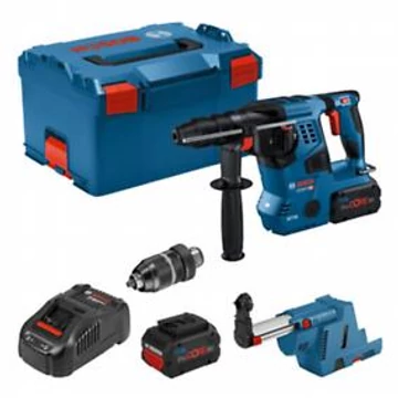 Bosch GBH 18V-28 C Akkus fúrókalapács (2x ProCORE18V 8.0Ah, GAL1880 CV, Quick Change Chuck, GDE 18V-16, GCY 42)