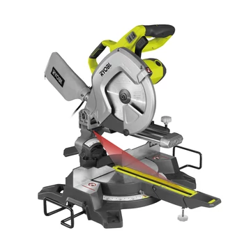 Ryobi EMS254L 2000 W Gérvágó 254 mm fűrészlappal, lézerrel, 24 fogú TCT fűrészlap, kitámasztó karok,1 x leszorító, porzsák, kulcs