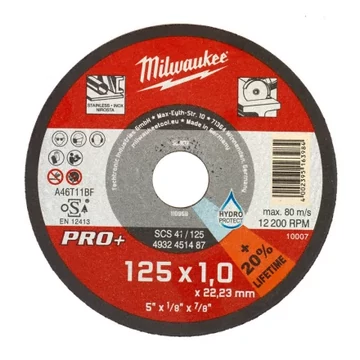 Milwaukee Vágókorong fémhez 125X1 Egyenes SC41 PRO+ /1 db (Rendelési egység 50 db)