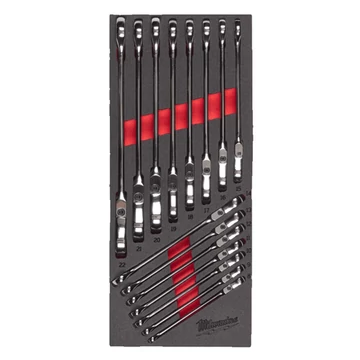 Milwaukee MAX BITE™ Csuklós fejű racsnis csillag-villáskulcs 15 részes készlet - habbetétben