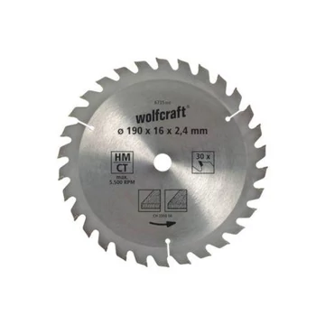 Wolfcraft Körfűrészlap, HM, barna sorozat, 30 fogú, Ø 190 x 16 x 2.4 mm