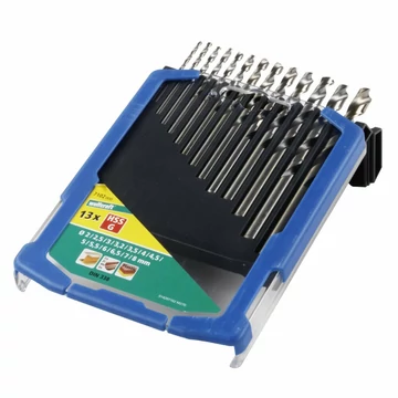 Wolfcraft Spirálfúró készlet dobozban 13 db, HSS csiszolt, Ø 2,2.5,3,3.2,3.5,4,4.5,5,5.5,6,6.5,7,8 mm