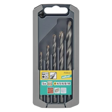 7123000 Wolfcraft Kőfúró készlet 5 részes, HM, hatszögszárú, Ø 4,5,6,8,10 mm