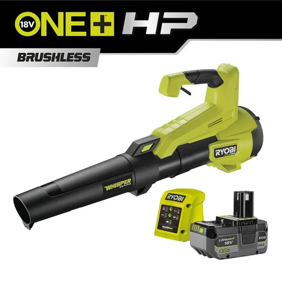 Ryobi ONE+ HP RY18BLXC-140 18 V akkumulátoros szénkefe nélküli WHISPER™ halk lombfúvó (1 x 4.0Ah)akkuval és töltővel  5133005357