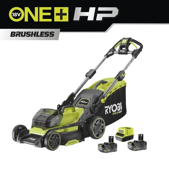 Ryobi ONE+ HP RY18LMX40B-240 18 V akkumulátoros szénkefe nélküli fűnyíró 40 cm-es vágószélességgel (2 x 4.0Ah)akkumulátorokkal és töltővel 5133005481