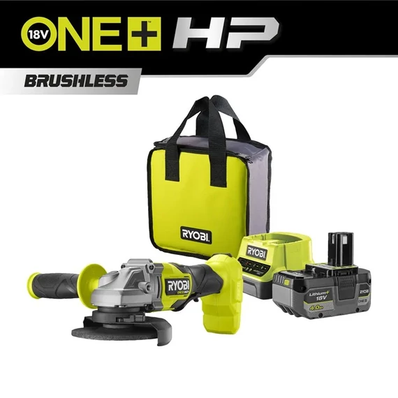 Ryobi ONE+ HP RAG18X-1C40S 18V akkus szénkefementes sarokcsiszoló 4Ah akkuval töltővel táskában  5133005614