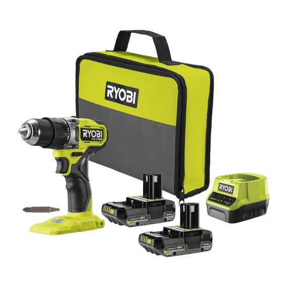 Ryobi ONE+ HP RPD18C1-220S 18V kompakt, szénkefe nélküli akkus fúró-ütvefúró 2db akkumulátorral töltővel táskában 5133006523 