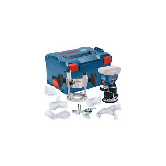 Bosch GKF 18V-8 Professional Akkus élmaró (akku és töltő nélkül, Párhuzamvezető, Porelszívó Adapter, Befogópatron hollandi anyával - 8 mm, Villáskulcs, Védőbúra, Élmarótalp TE 600-hoz) akku és töltő nélkül, L-Boxx-ban 06016C2003
