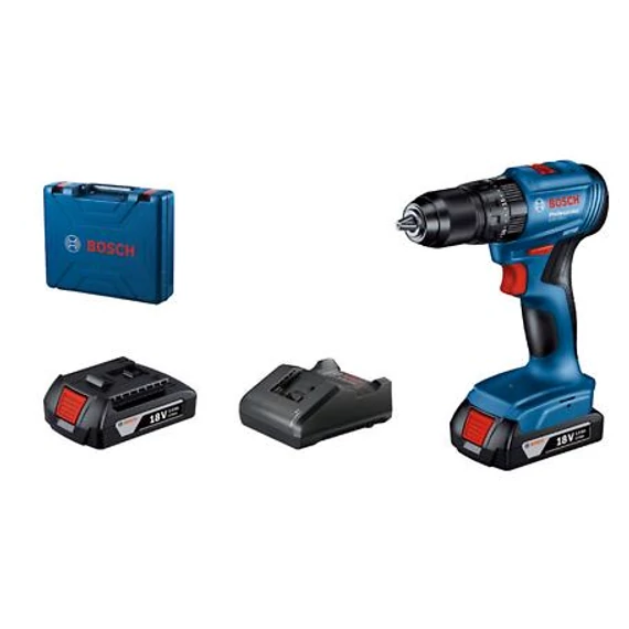 Bosch GSB 185-LI Akkus ütvefúró-csavarozó 2x GBA 18V 2.0 Ah akkuval, GAL 18V-20 töltővel szerszámkofferben 06019K3100