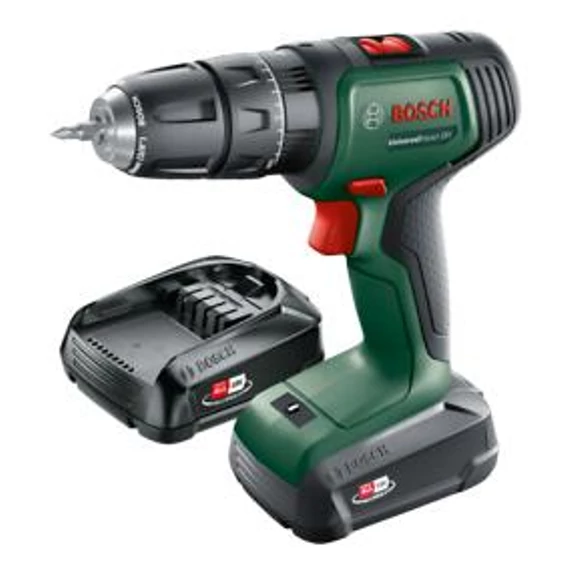 Bosch UniversalImpact 18V Akkus ütvefúró-csavarozó (2x1,5 Ah akkuval; AL 1810 CV töltővel) kofferben 06039D4102