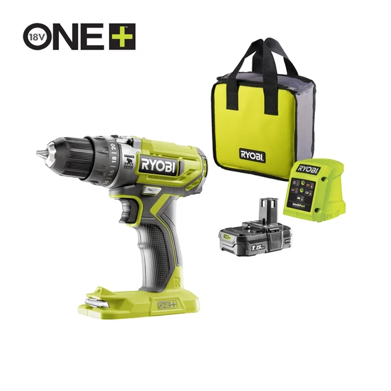 5133005303 Ryobi ONE+ R18PD2-115S 18v akkus ütvefúró csavarbehajtó akku, töltő, táska +BIT