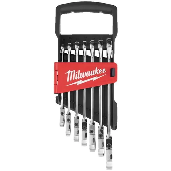 Csuklós fejű Racsnis Csillag-villáskulcs készlet, metrikus 7 részes