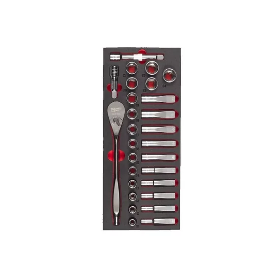 1/2˝ Racsni és dugókulcs 28 részes készlet - habbetétben