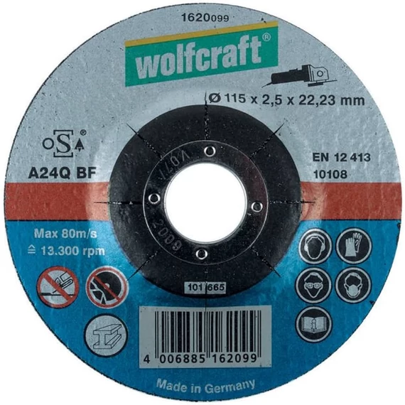 1622099 Wolfcraft Vágókorong fémhez, d=2.5mm Ø125x22.2mm, hajlított, sarokcsiszolóhoz