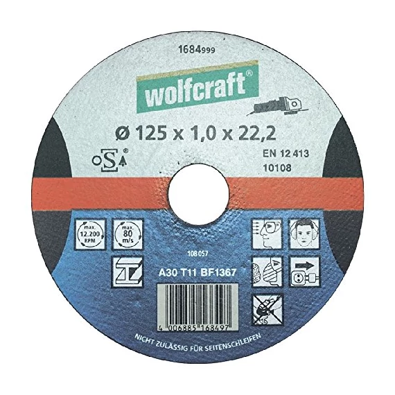 1684999 Wolfcraft Finomvágó korong fémhez, d=1mm Ø125x22.2mm, egyenes, sarokcsiszolóhoz