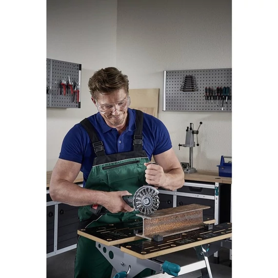 2149000 Wolfcraft Drótkorong kefe acélszálas, fonott, Ø115mm M14, sarokcsiszolóhoz