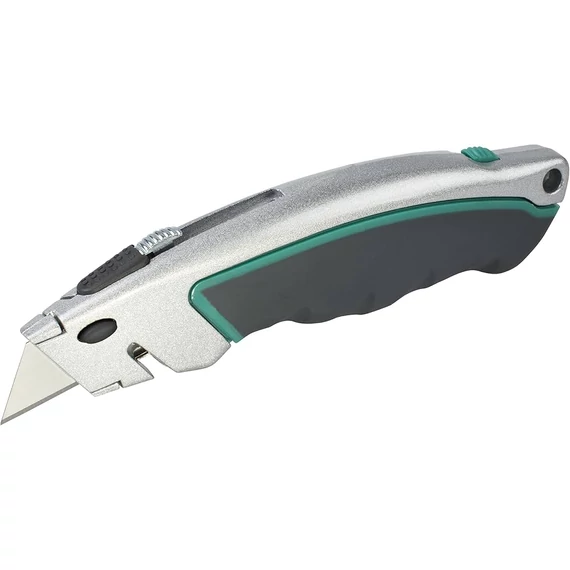 4131000 Wolfcraft Kés, fémházas, zsinórvágóval, visszahúzható, cserélhető trapézpengével