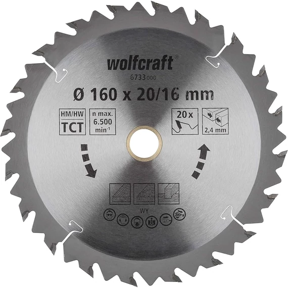 6733000 Wolfcraft Körfűrészlap, HM, barna sorozat, 20 fogú, Ø 160 x 20 x 2.4 mm