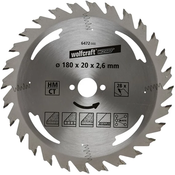 6734000 Wolfcraft Körfűrészlap, HM, barna sorozat, 22 fogú, Ø 180 x 20 x 2.4 mm