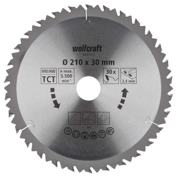 6737000 Wolfcraft Körfűrészlap, HM, barna sorozat, 30 fogú, Ø 210 x 30 x 2.4 mm