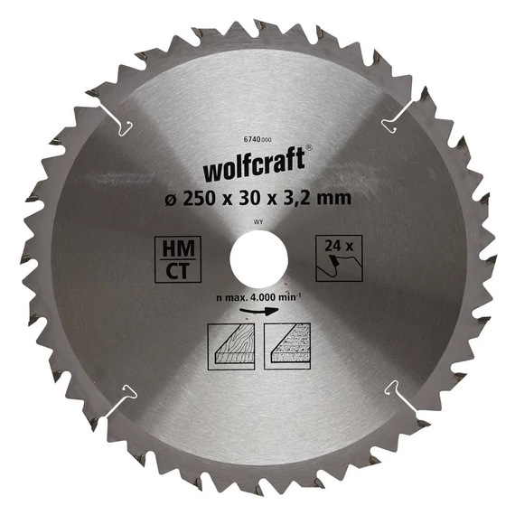 6740000 Wolfcraft Körfűrészlap, HM, barna sorozat, 24 fogú, Ø 250 x 30 x 3.2 mm asztali kf