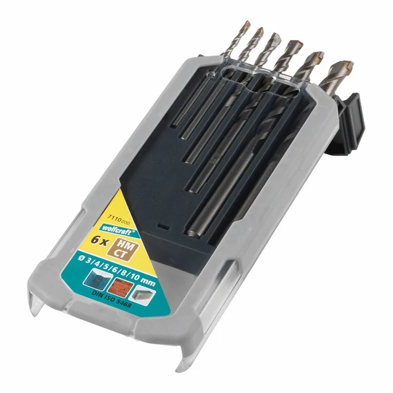 7110000 Wolfcraft Speciális betonfúró készlet dobozban 6db, HSS, Ø 3,4,5,6,8,10 mm