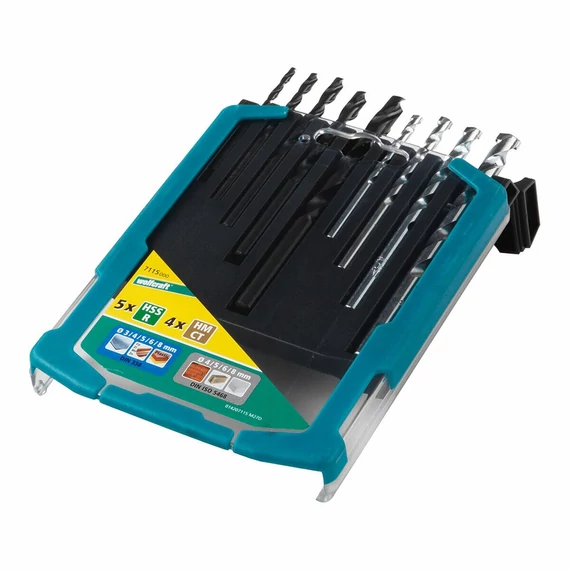 7115000 Wolfcraft Vegyes fúrószár készlet kőzethez és fémhez dobozban 9 db