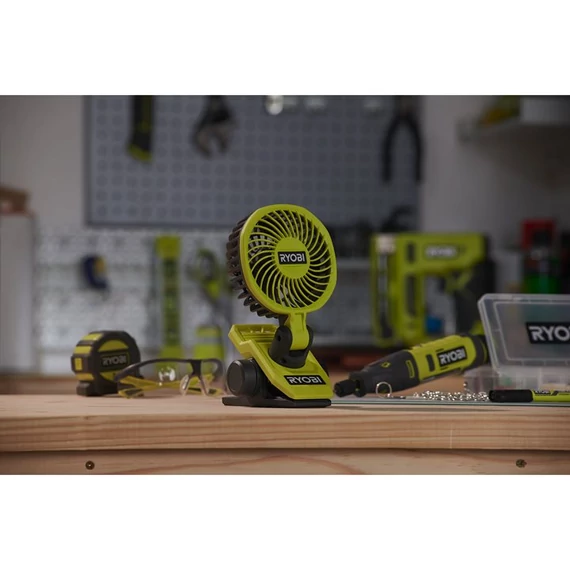 Ryobi USB LITHIUM RCF4-120G 4v akkumulátoros csíptethető ventilátor akkumulátorral és USB C kábellel 