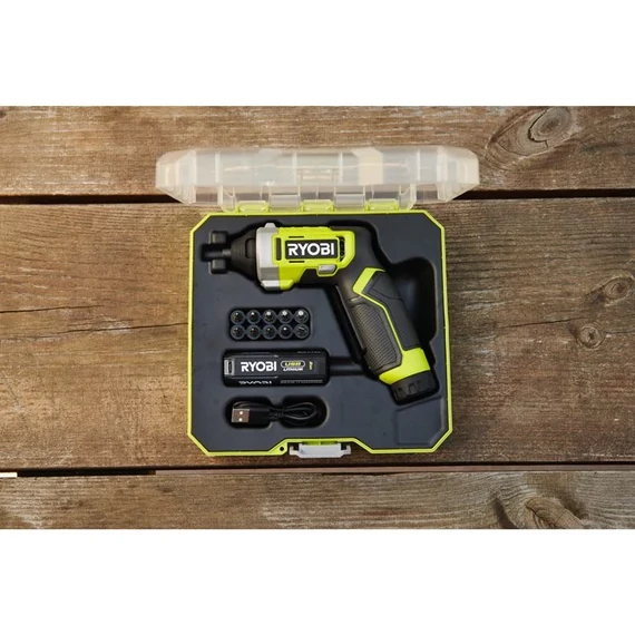 Ryobi USB LITHIUM RSD4-120T 4v akkumulátoros csavarbehajtó akkumulátorral és USB C kábellel